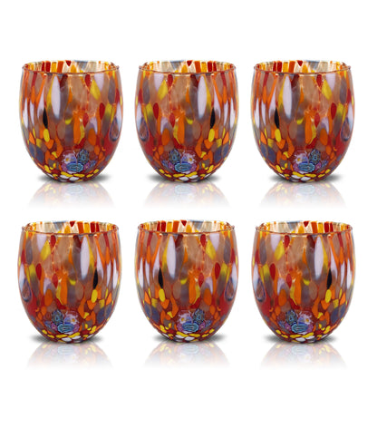 6 Bicchieri Acqua Classic in Vetro Soffiati e Lavorati a Mano con Murrine di Murano, linea “I Colori di Murano” 320 ml. Made in Italy