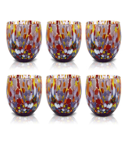 6 Bicchieri Acqua Classic in Vetro Soffiati e Lavorati a Mano con Murrine di Murano, linea “I Colori di Murano” 320 ml. Made in Italy