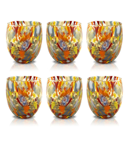 6 Bicchieri Acqua Classic in Vetro Soffiati e Lavorati a Mano con Murrine di Murano, linea “I Colori di Murano” 320 ml. Made in Italy