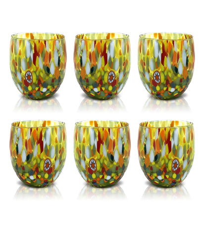 6 Bicchieri Acqua Classic in Vetro Soffiati e Lavorati a Mano con Murrine di Murano, linea “I Colori di Murano” 320 ml. Made in Italy